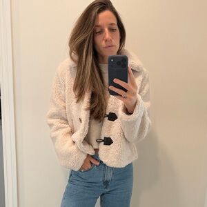 Zara collared ivory Sherpa coat with hook & eye buttons - brand new, size xs